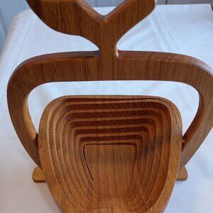 Handcrafted Wooden Apple-Shaped Collapsible Basket